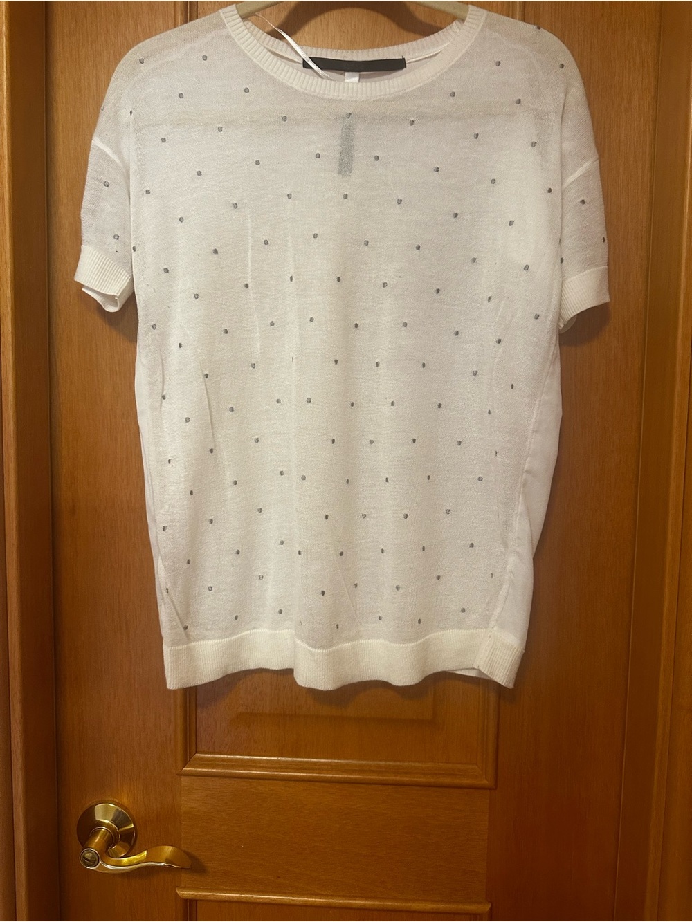 Kensie White Polka Dot Short Sleeve Fine Knit Top - Size S